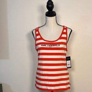 Karl Lagerfeld Red & White Striped Scoop Neck Tank